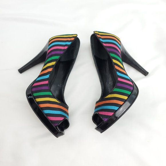 Nine West Womens Multicolor Striped Rainbow Peep Toe Pump Stiletto Heels… - Picture 3 of 11